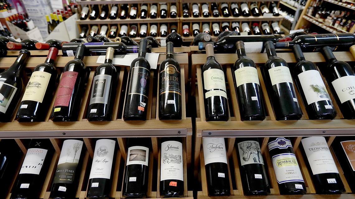 Bottles of California wines are displayed on a shelf at John and Pete's Fine Wine and Spirits on Feb. 14, 2017, in Los Angeles, California. Exports of U.S. wines, specifically from California,  increased by one percent to a record high of $1.62 billion in 2016. (Justin Sullivan/Getty Images/TNS)