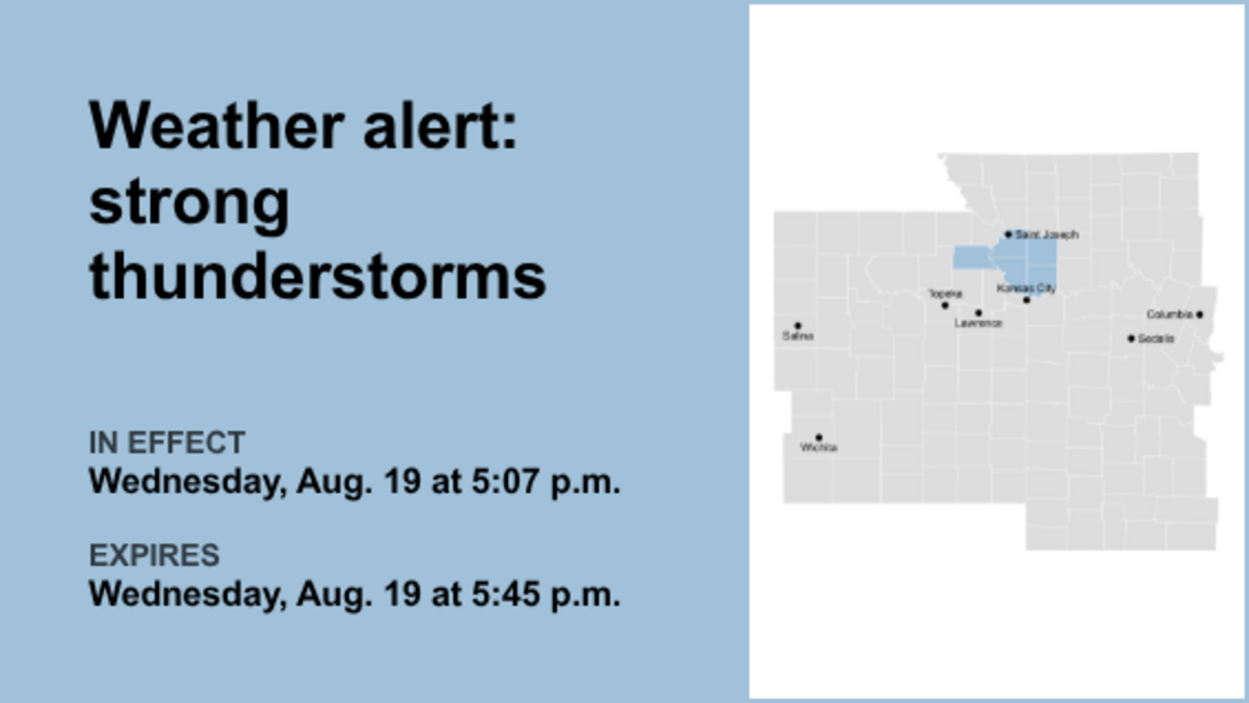 Weather alert issued for strong thunderstorms in the Kansas City area early Wednesday evening 