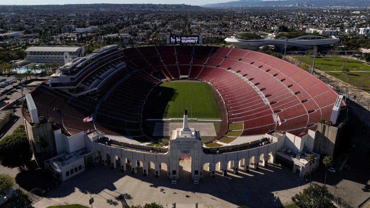 Olympics - LA28 - Ceremonial lighting of the cauldron - LA Memorial Coliseum, Los Angeles, California, U.S. - January 13, 2026 View on the day of the ceremonial lighting of the cauldron ahead of ticket registration launch. REUTERS/Daniel Cole