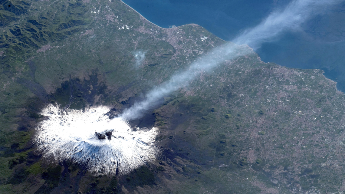 Mount Etna and Vesuvius caught erupting from space