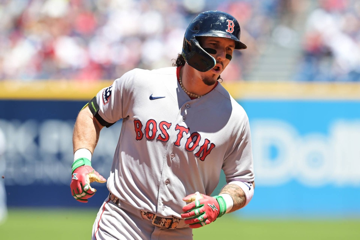  May 31, 2026; Cleveland, Ohio, USA; Boston Red Sox center fielder Jarren Duran (16) rounds the bases after hitting a home run during the first inning against the Cleveland Guardians at Progressive Field. Mandatory Credit: Ken Blaze-Imagn Images