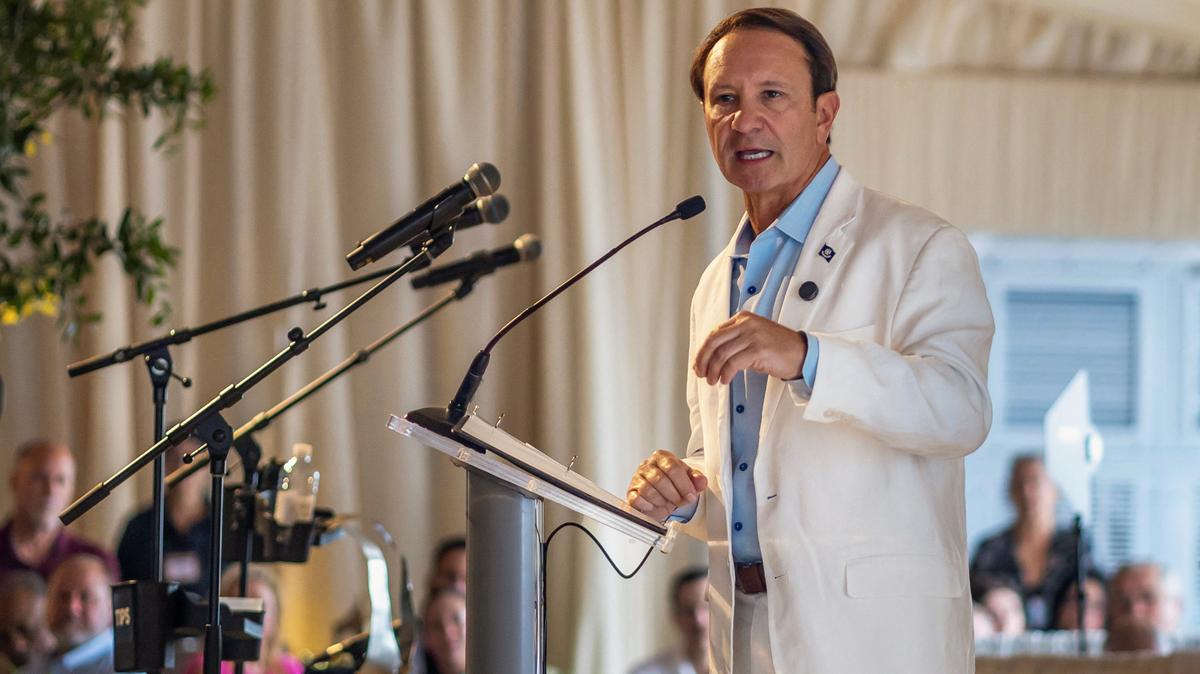 FILE PHOTO: Louisiana Governor Jeff Landry speaks during a christening ceremony in New Orleans, Louisiana, U.S., June 28, 2025. REUTERS/Kathleen Flynn/File Photo
