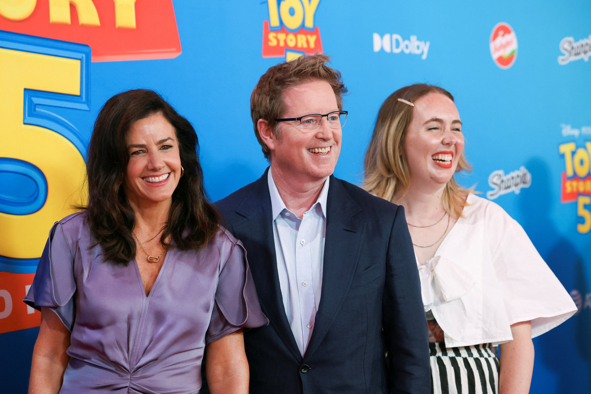 Producer Lindsey Collins, Andrew Stanton, and Co-director Kenna Harris attend a premiere for the film Toy Story 5 in Los Angeles, California, U.S., June 9, 2026. REUTERS/Mario Anzuoni