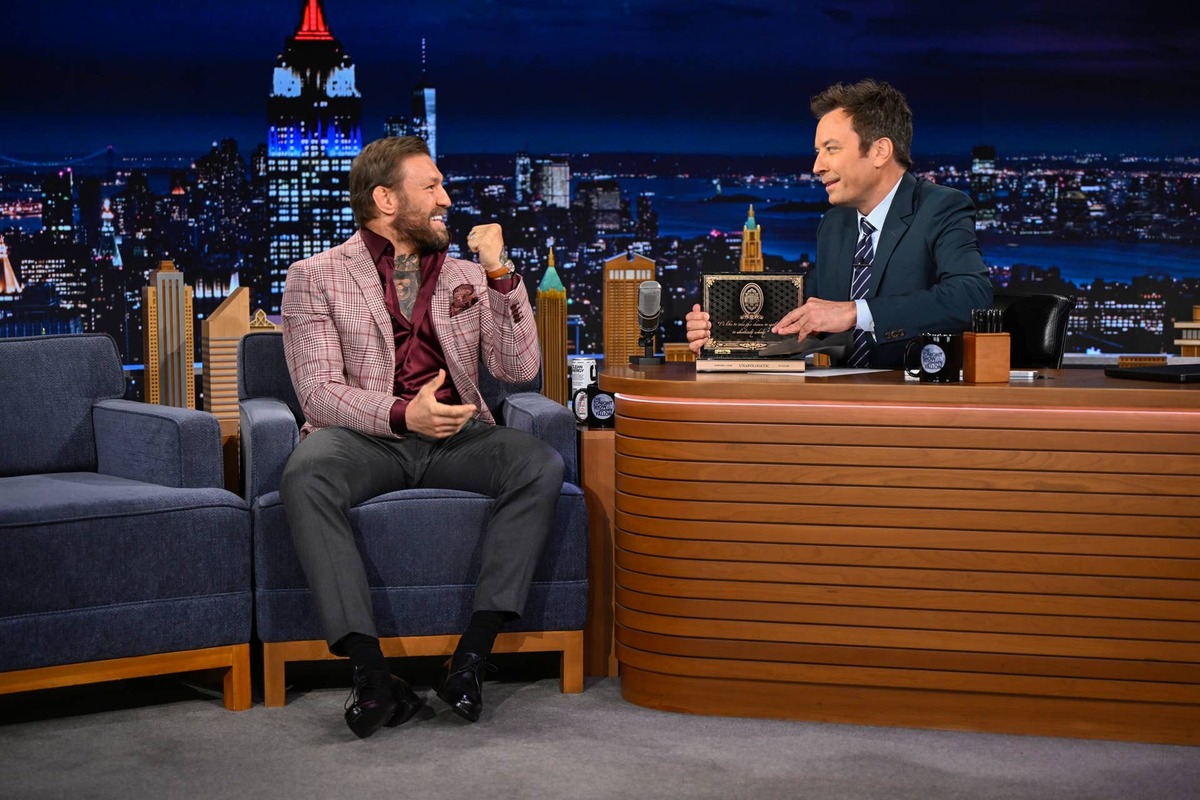  (L-R) Conor McGregor during an interview with host Jimmy Fallon. Todd Owyoung/NBC via Getty Images