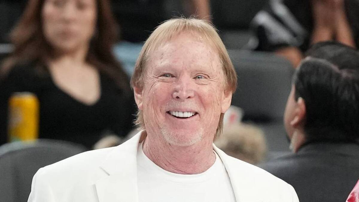  May 9, 2026; Las Vegas, Nevada, USA; Las Vegas Aces owner Mark Davis (left) and part-owner Tom Brady talk before the game between the Las Vegas Aces and the Phoenix Mercury at T-Mobile Arena. Mandatory Credit: Candice Ward-Imagn Images | IMAGN IMAGES via Reuters Connect 