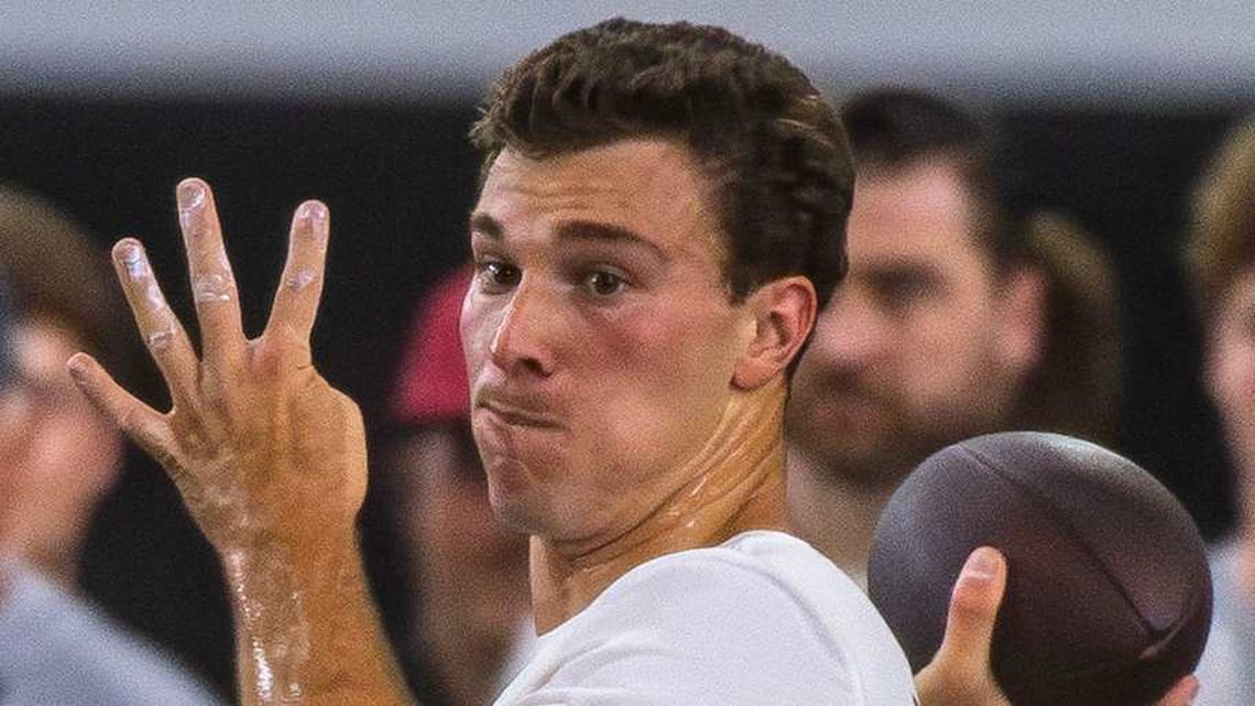  Fernando Mendoza participates in Indiana University's Pro Day at Mellencamp Pavilion on Wednesday, April 1, 2026. | Rich Janzaruk/Herald-Times / USA TODAY NETWORK via Imagn Images 