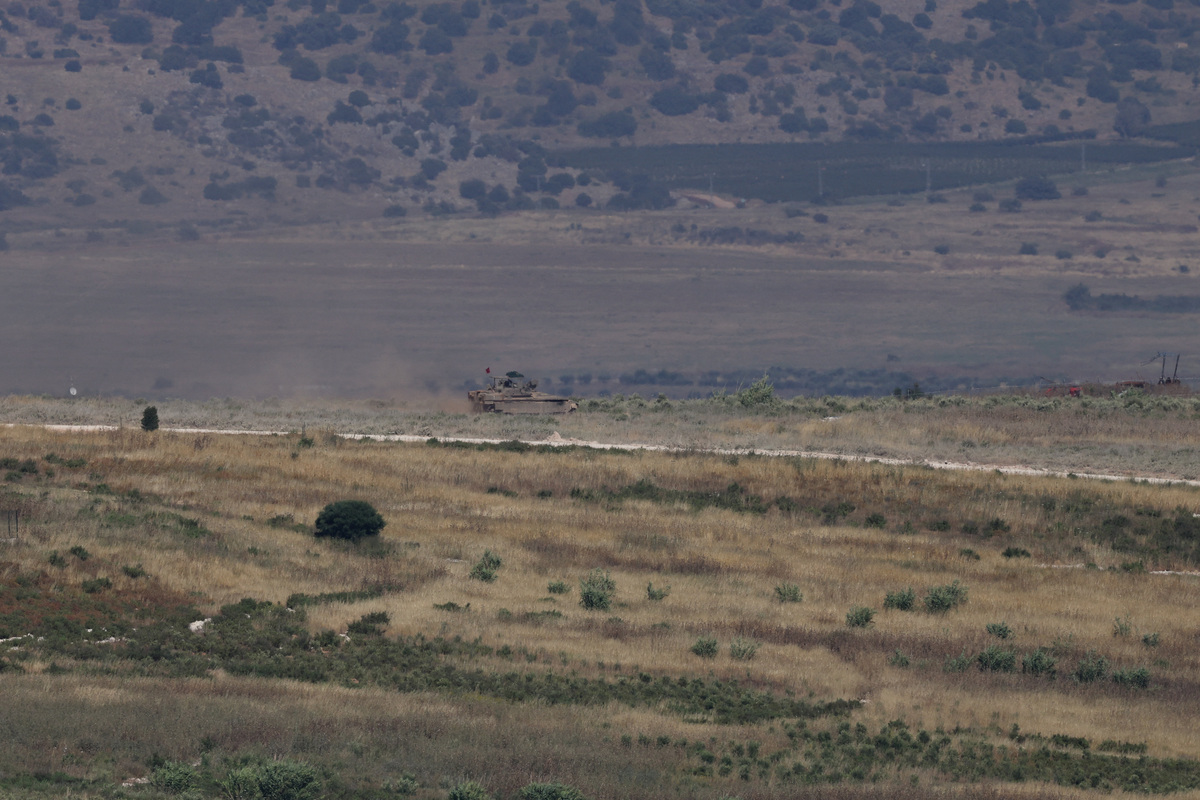 An Israeli military vehicle in southern Lebanon, near the Israel-Lebanon border, as seen from northern Israel, June 2, 2026. REUTERS/Shir Torem