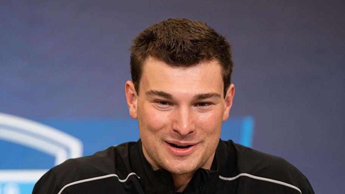  Feb 27, 2026; Indianapolis, IN, USA; Indiana quarterback Fernando Mendoza (QB11) speaks to members of the media during the NFL Combine at the Indiana Convention Center. Mandatory Credit: Jacob Musselman-Imagn Images | Jacob Musselman-Imagn Images 