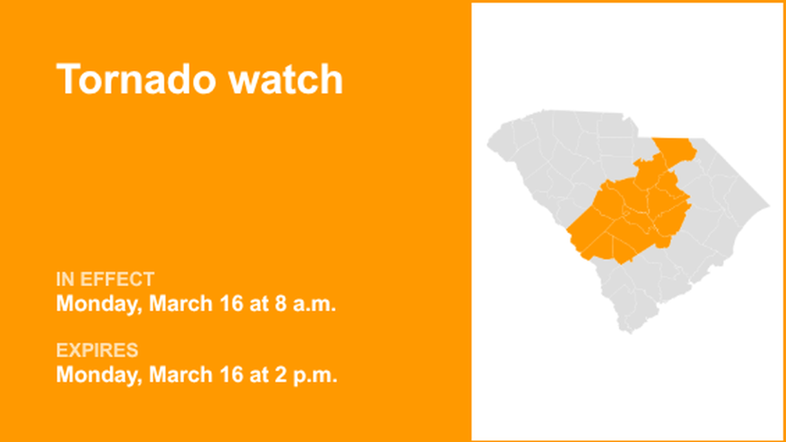 UPDATE: Tornado watch affecting South Carolina Monday afternoon 