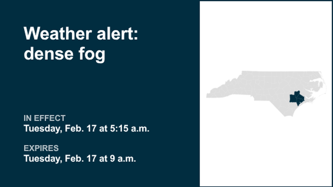 Weather alert for dense fog in Eastern North Carolina until Tuesday morning 
