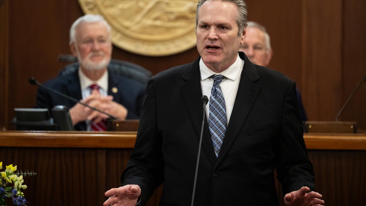 Alaska Gov. Mike Dunleavy delivers his State of the State address to a joint session of the Alaska Legislature in Juneau, Alaska, on Jan. 22, 2026. (Marc Lester/Anchorage Daily News/TNS)