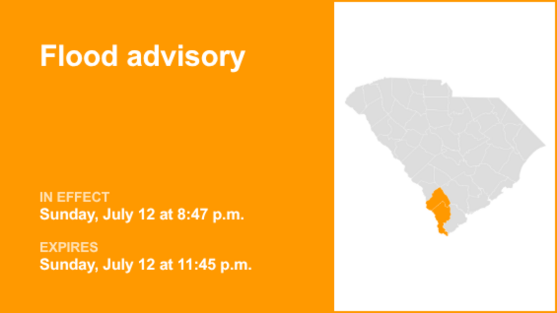 UPDATE: Flood advisory previously issued for Hampton and Jasper counties will expire at 11:45 p.m. 