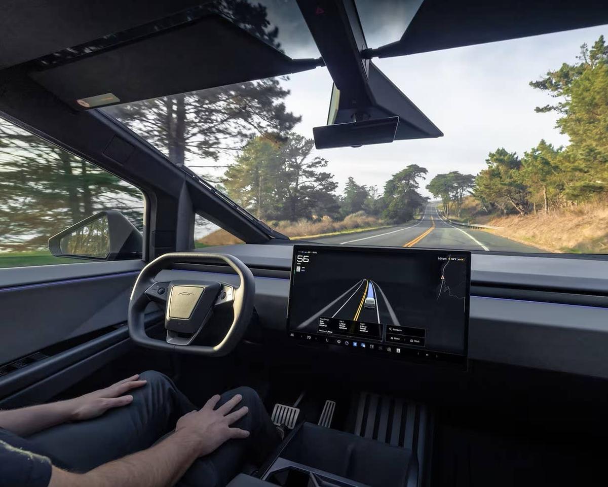 2025 Tesla Cybertruck interior FSD hands-free driving