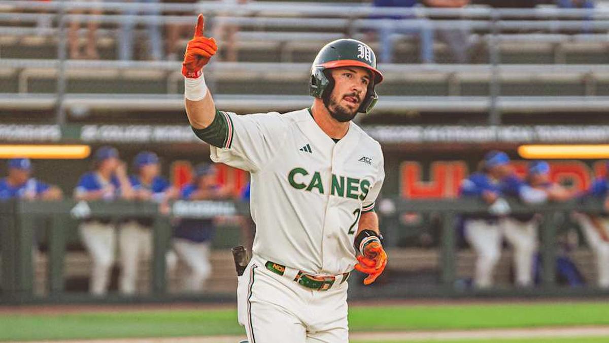 Miami right fielder Derek Williams Against Florida Gulf Coast and hitting a home run. | Miami Hurricanes Athletics 