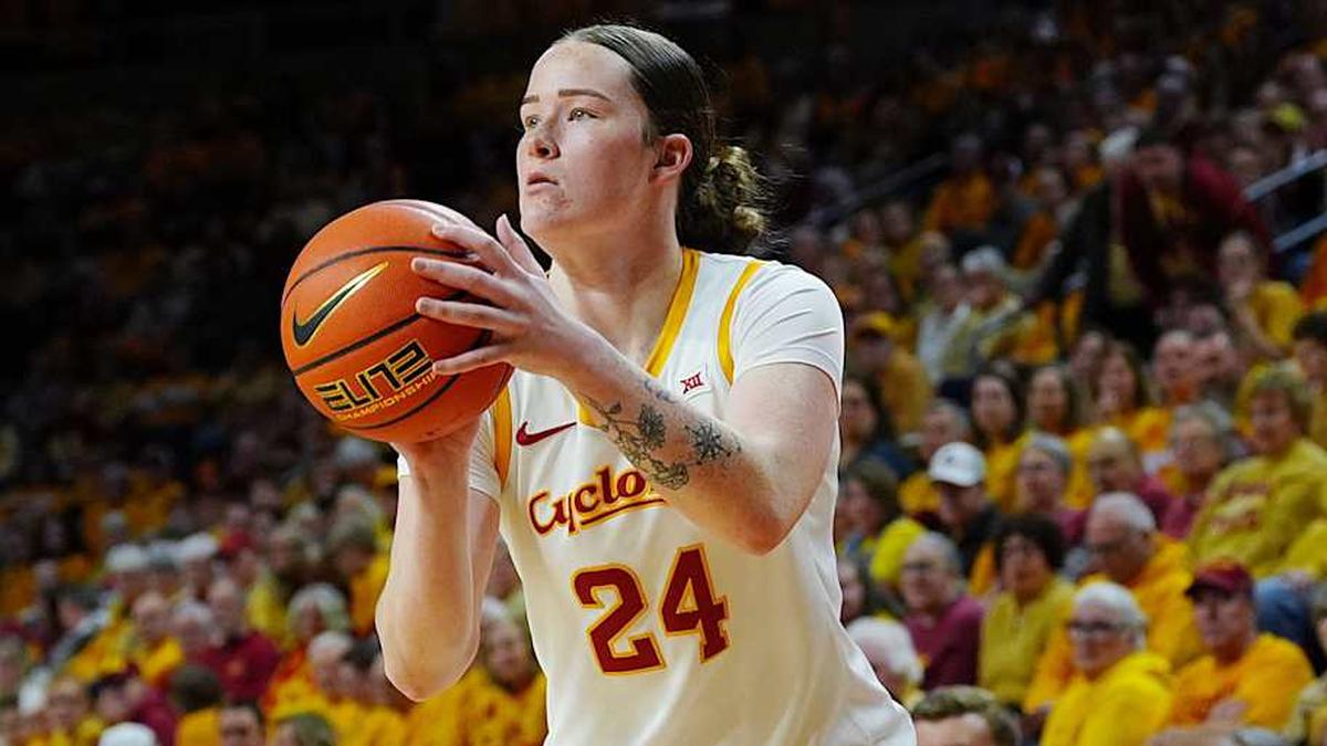  Iowa State Cyclones' forward Addy Brown (24) takes a three-point shot against Oklahoma State Cowgirls during the first quarter in the senior day women basketball at Hilton Coliseum on February. 25, 2026, in Ames, Iowa. | Nirmalendu Majumdar/Ames Tribune / USA TODAY NETWORK via Imagn Images 