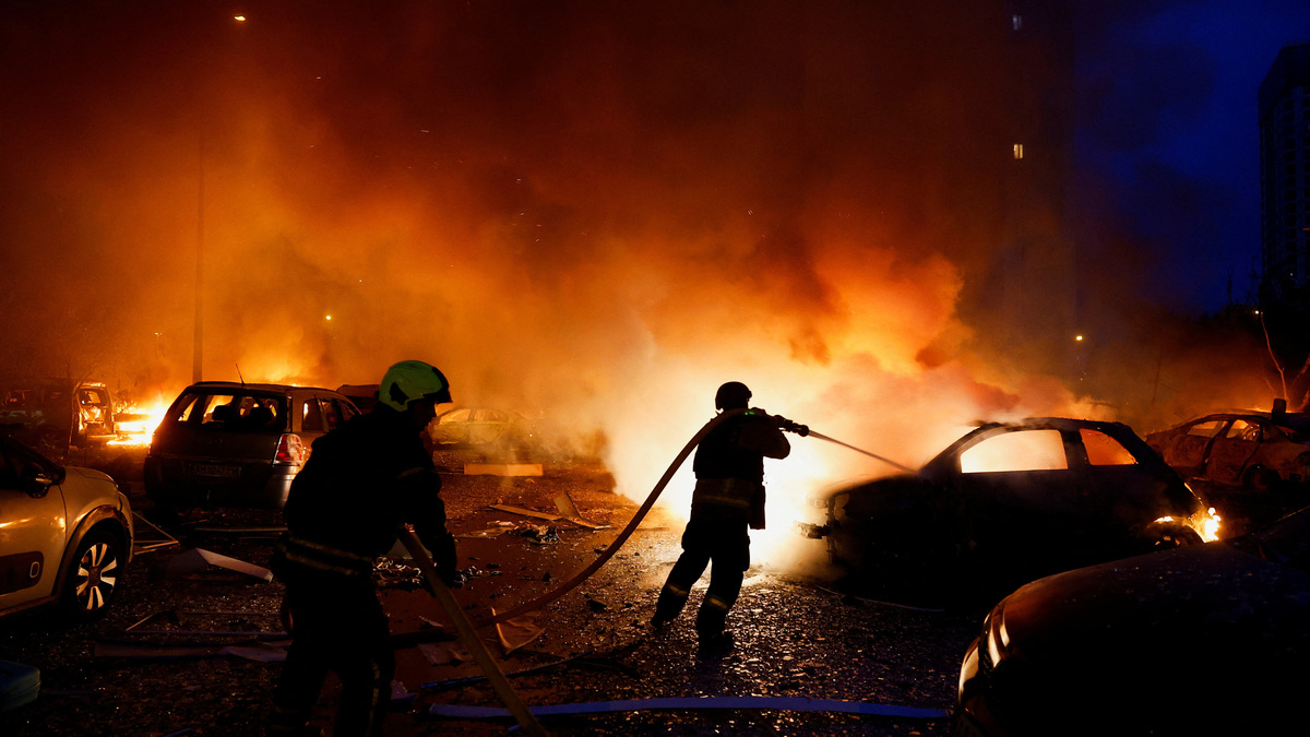 A firefighter works at the site of residential apartment buildings, which were heavily damaged during Russian missile and drone strikes, amid Russia's attack on Ukraine, in Kyiv, Ukraine, July 6, 2026. REUTERS/Valentyn Ogirenko