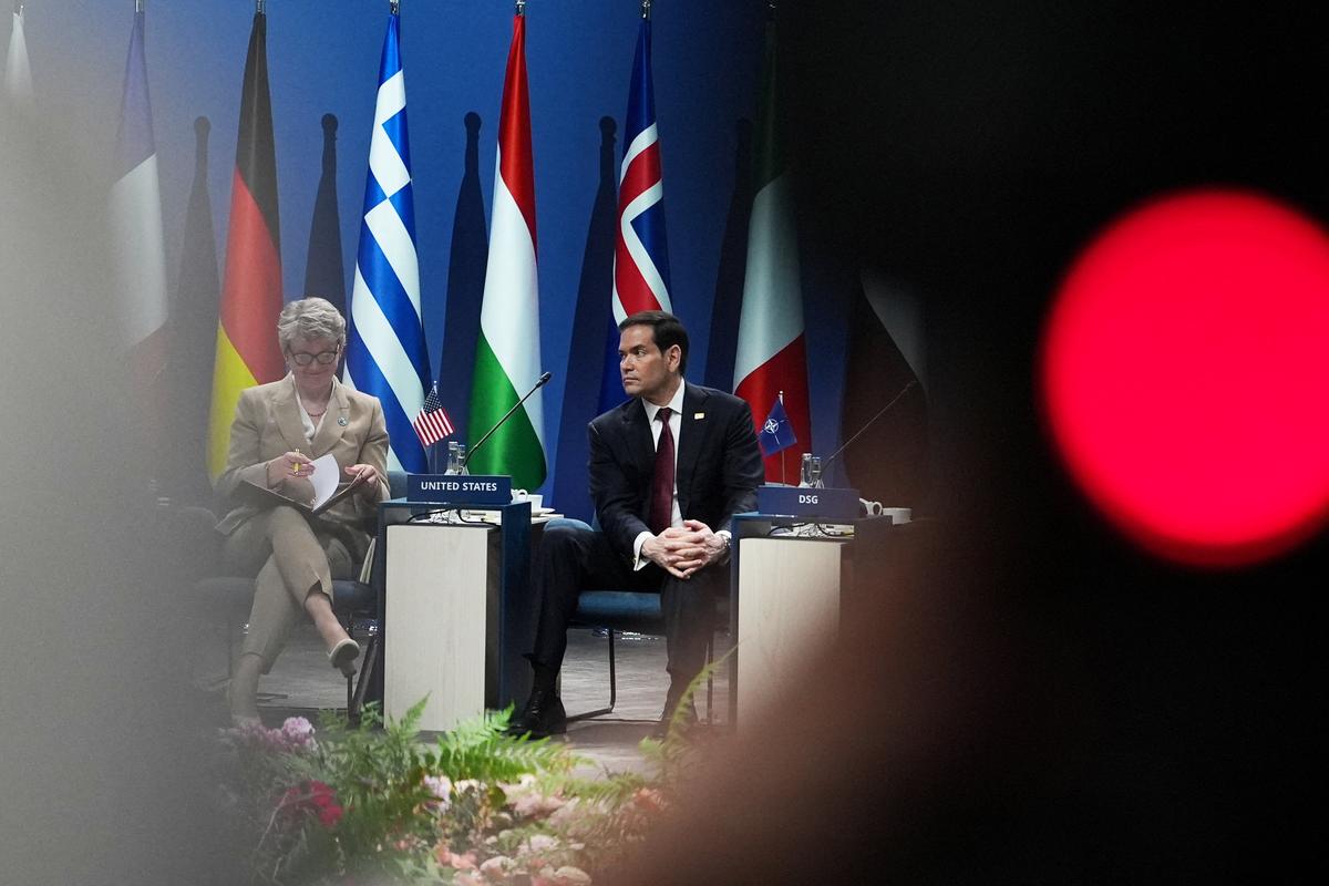 Britain’s Foreign Secretary Yvette Cooper, left, and United States Secretary of State Marco Rubio attend a meeting of the North Atlantic Council in NATO foreign ministers format in Helsingborg, Sweden, Friday, May 22, 2026. Julia Demaree Nikhinson/Pool via REUTERS