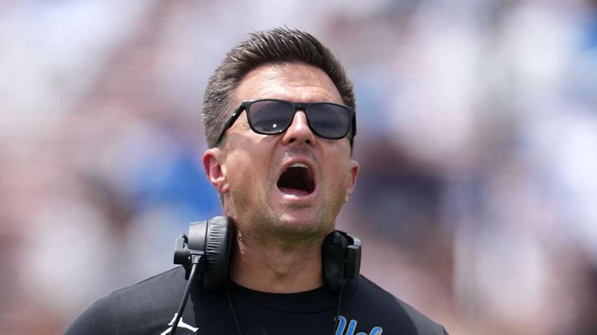  May 2, 2026; Pasadena, CA, USA; UCLA Bruins coach Bob Chesney reacts during the spring game at Rose Bowl. Mandatory Credit: Kirby Lee-Imagn Images | Kirby Lee-Imagn Images 