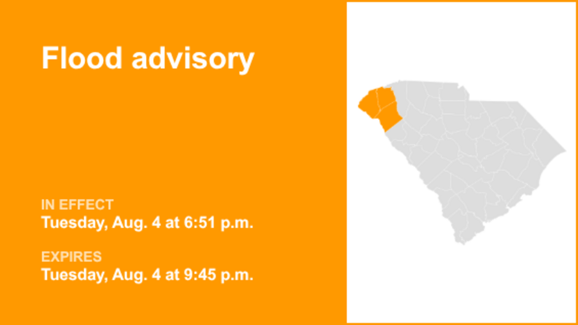 UPDATE: Flood advisory previously issued for Upstate SC will expire at 9:45 p.m. 
