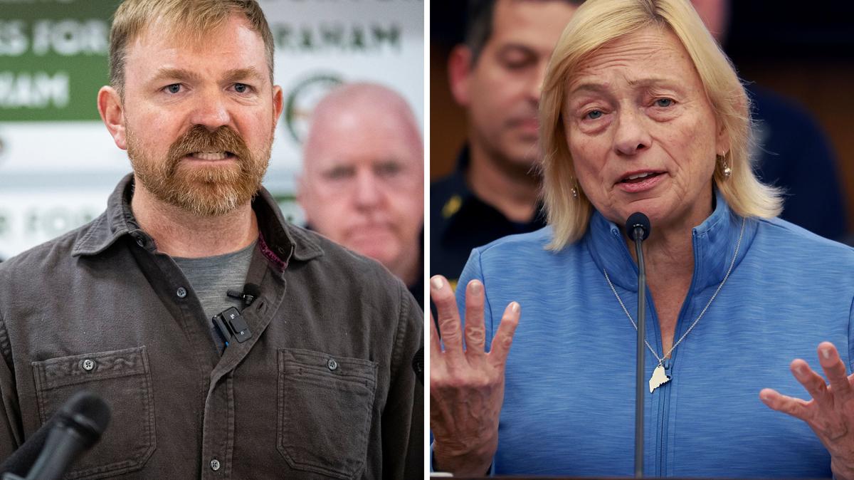 janet-mills-graham-platner. L: U.S. Senate candidate from Maine Graham Platner; R: Maine Governor Janet Mills.