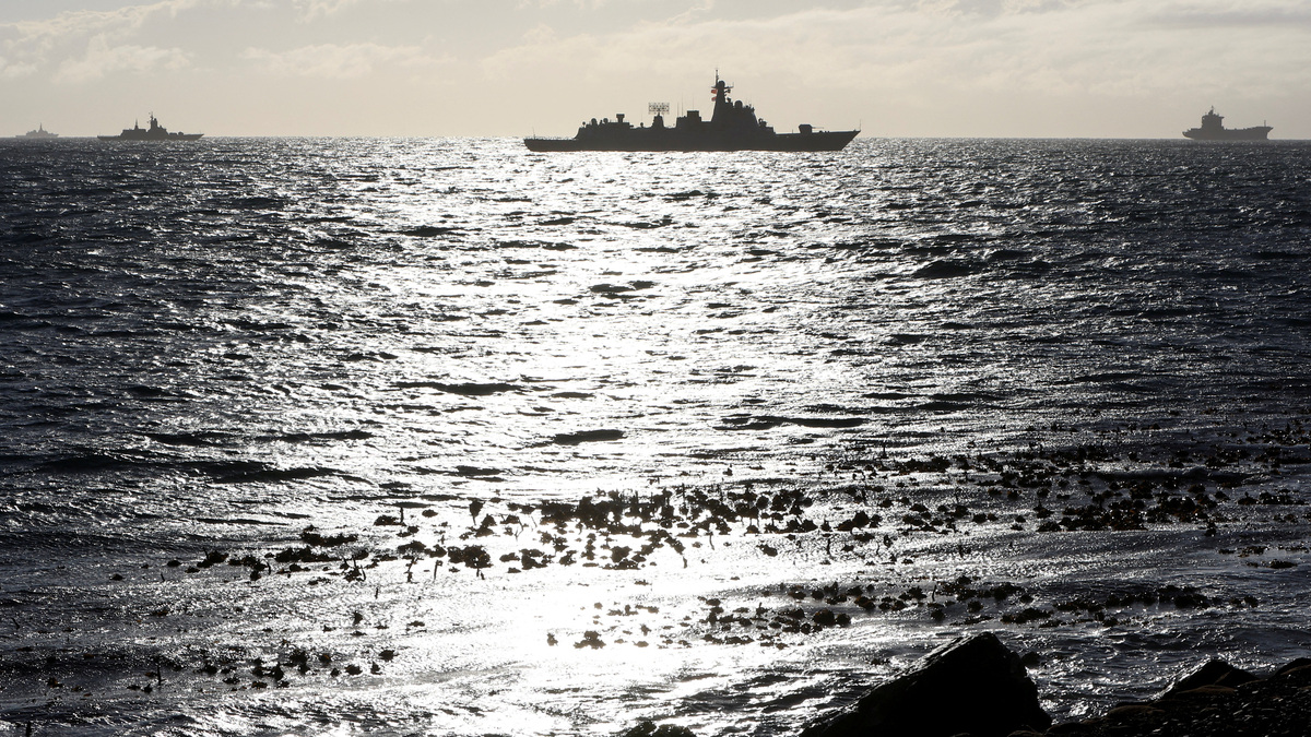 FILE PHOTO: Navy vessels sail in False Bay, near the Simon's Town Naval base on the last day of the BRICS Plus countries which include China, Russia and Iran for a joint naval exercises in South Africa's waters, in Cape Town, South Africa, January 16, 2026. REUTERS/Esa Alexander/File Photo