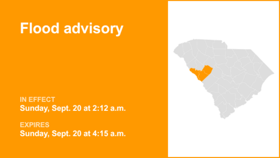 Flood advisory issued for Midlands early Sunday morning caused by persistent downpours 