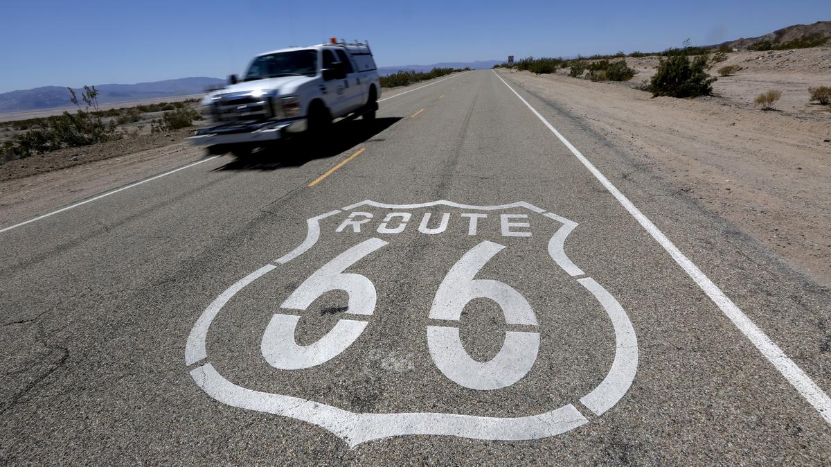 FILE PHOTO: A Route 66 marker, part of the newly named Mojave Trails National Monument, is shown near Amboy, California March 17, 2015. REUTERS/Sam Mircovich