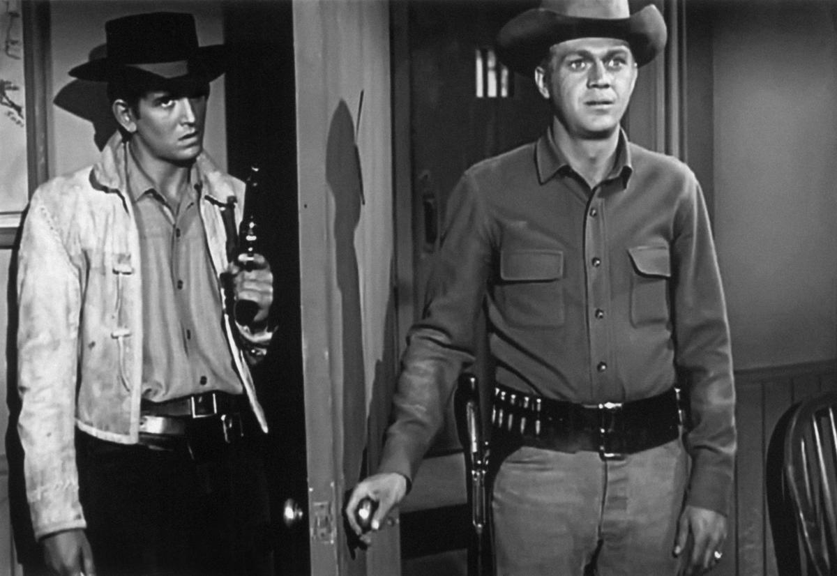 WANTED: DEAD OR ALIVE, (from left): Michael Landon, Steve McQueen, ‘The Martin Poster’, (Season 1, ep. 101, aired Sept. 6, 1958), 1958-61.Courtesy the Everett Collection