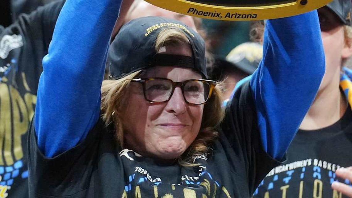  UCLA Bruins head coach Cori Close celebrates their 79-51 win over the South Carolina Gamecocks to claim the NCAA women's basketball national championship at Mortgage Matchup Center in Phoenix on April 5, 2026. | Joe Rondone/The Republic / USA TODAY NETWORK via Imagn Images 