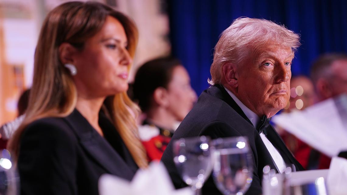 First lady Melania Trump and President Donald Trump attend the annual White House Correspondents Association Dinner on Saturday, before a gunman breached security at the Washington Hilton hotel and was tackled by security.