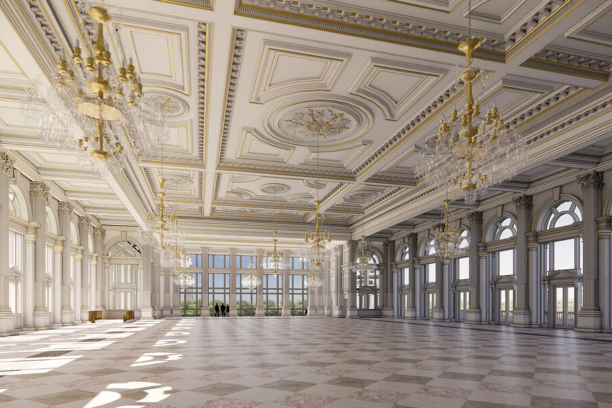  An interior render of the proposed White House ballroom, shared on Truth Social by Donald Trump. 