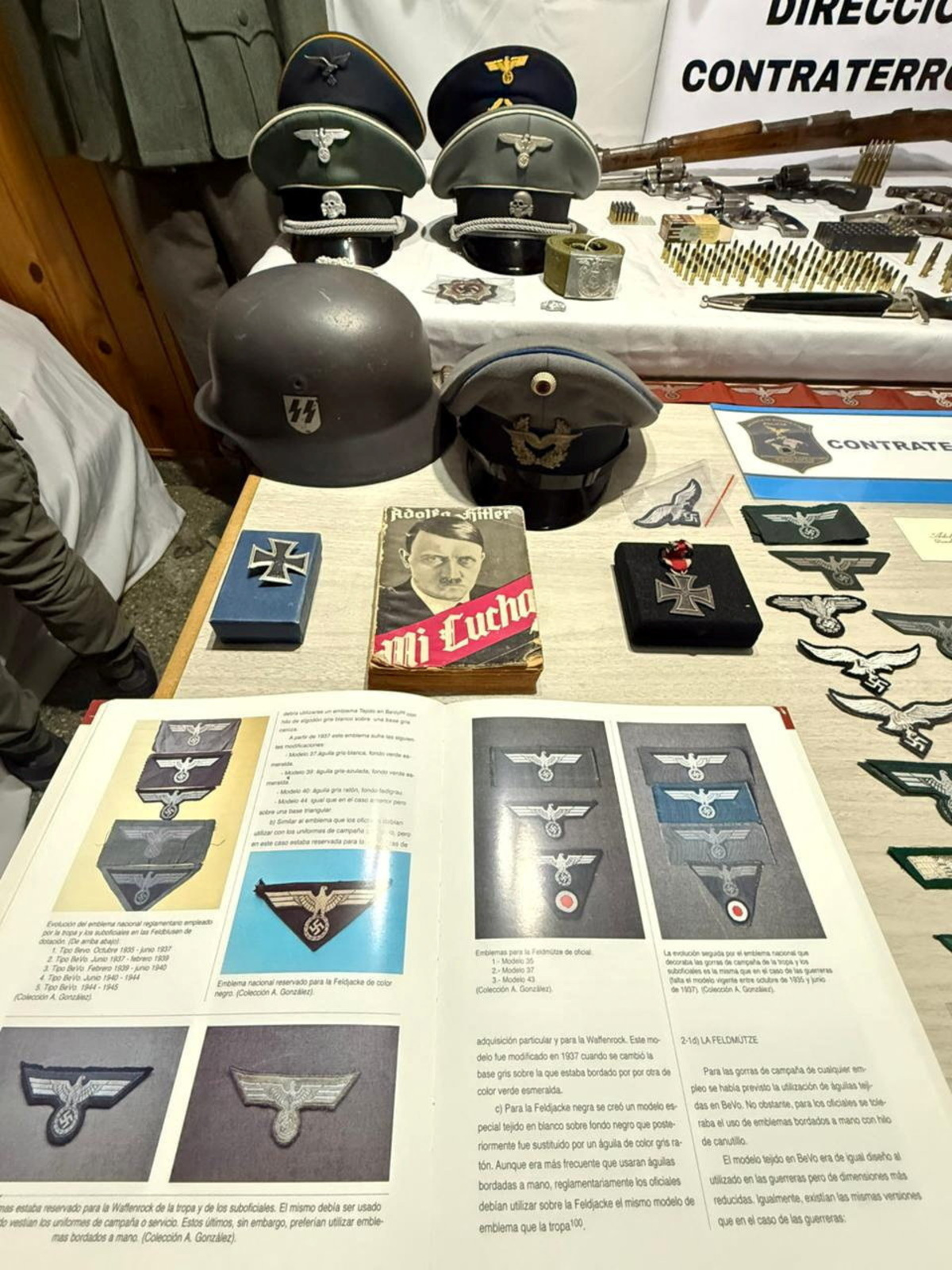 Nazi arsenal in this undated handout photo after Argentine police seized an arsenal of Nazi military uniforms, weapons, ammunition and accessories from a merchant in Buenos Aires province who was selling them online, according to a police statement, in Argentina. Policia de la Provincia de Buenos Aires/via REUTERS