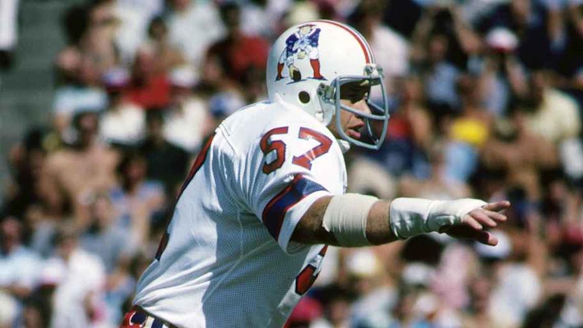  Sep 1980; Foxboro, MA, USA: FILE PHOTO; New England Patriots linebacker Steve Nelson (57) in action during the 1980 season at Foxboro Stadium. Mandatory Credit: Dick Raphael-Imagn Images | Dick Raphael-Imagn Images 