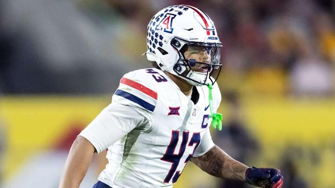  Nov 28, 2025; Tempe, Arizona, USA; Arizona Wildcats defensive back Dalton Johnson (43) against the Arizona State Sun Devils during the 99th Territorial Cup at Mountain America Stadium. Mandatory Credit: Mark J. Rebilas-Imagn Images | Mark J. Rebilas-Imagn Images 