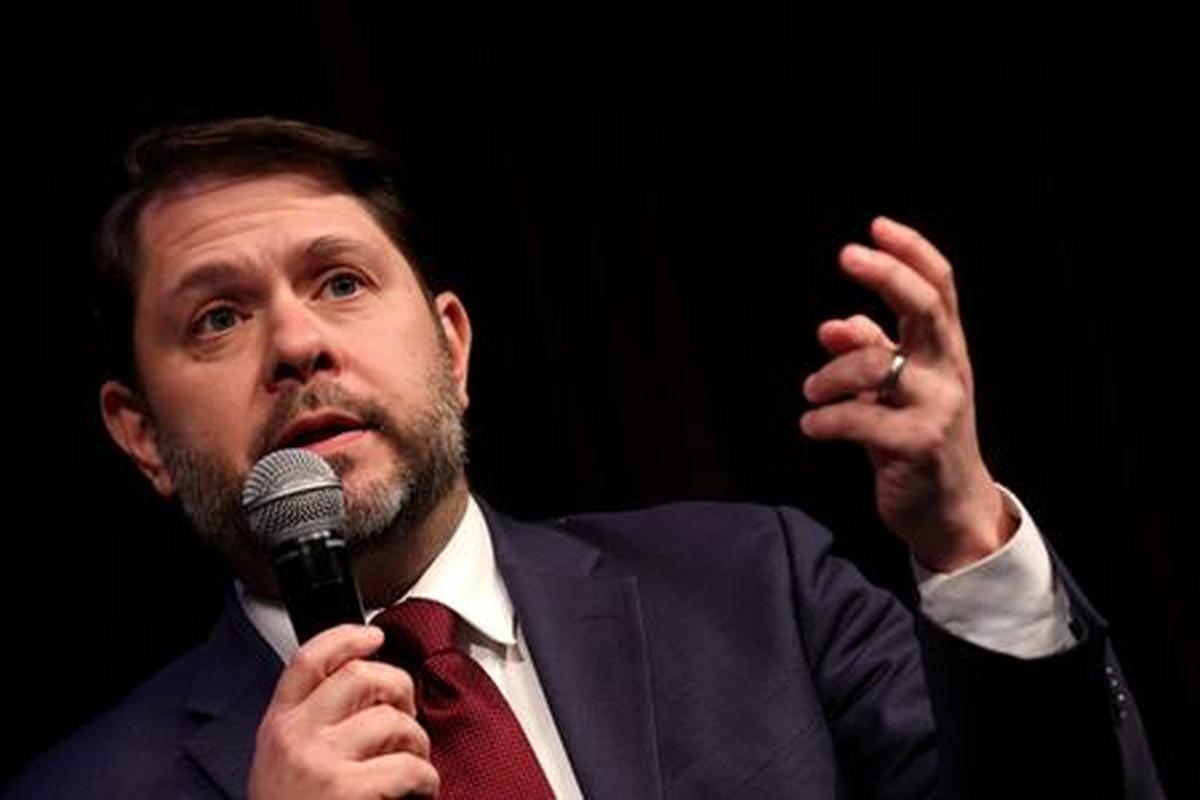FILE PHOTO: U.S. Senator Ruben Gallego speaks during the National Action Network (NAN) National Convention in New York City, U.S., April 9, 2026. REUTERS/Brendan McDermid/File Photo