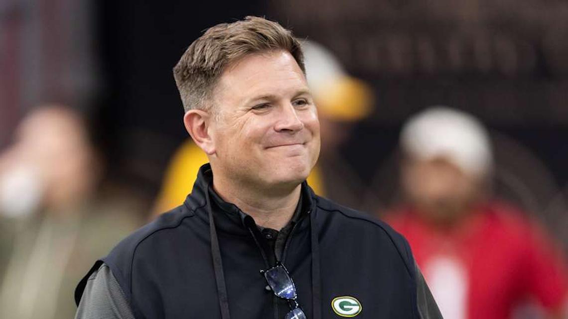  Oct 19, 2025; Glendale, Arizona, USA; Green Bay Packers general manager Brian Gutekunst against the Arizona Cardinals at State Farm Stadium. Mandatory Credit: Mark J. Rebilas-Imagn Images | Mark J. Rebilas-Imagn Images 