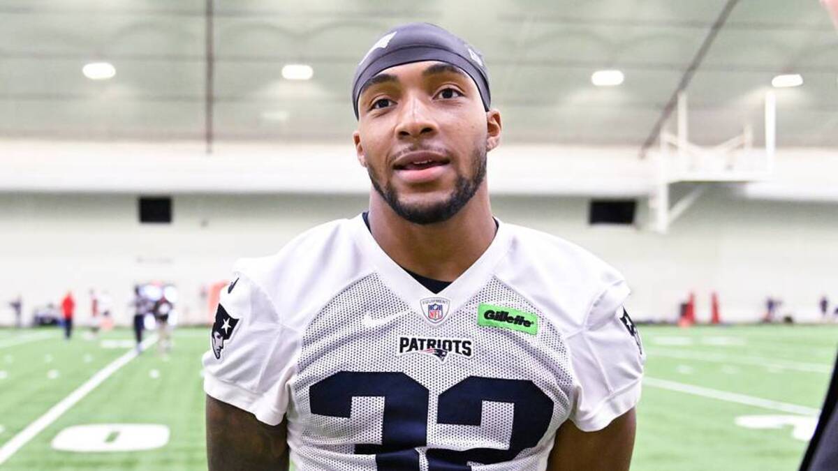 Jun 10, 2025; Foxborough, MA, USA; New England Patriots running back TreVeyon Henderson (32) speaks to the media after minicamp held in the WIN Field House at Gillette Stadium. Mandatory Credit: Eric Canha-Imagn Images | IMAGN IMAGES via Reuters Connect 