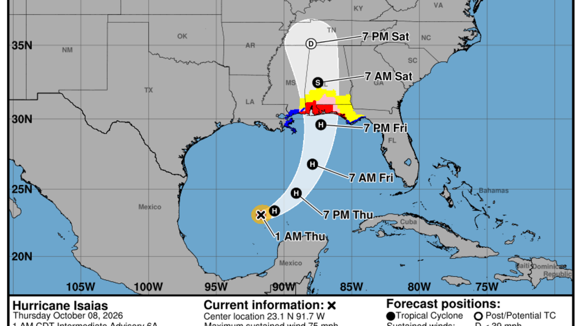 Category 1 Hurricane Isaias: Thursday, Oct. 8 update from the National Hurricane Center on latest developments 