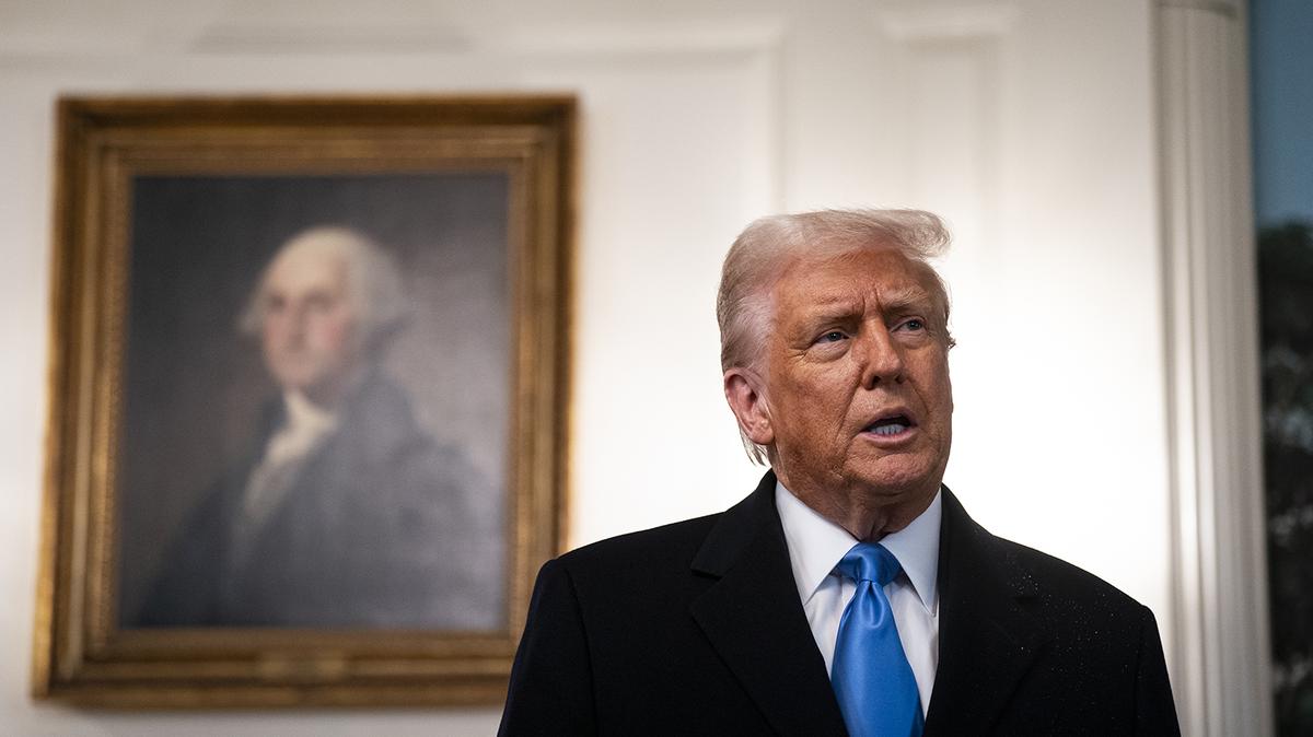 U.S. President Donald Trump welcomes Marc Fogel back to the United States after being released from Russian custody, at the White House on Feb. 11, 2025, in Washington, D.C.