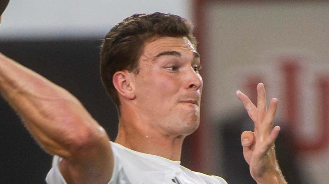  Fernando Mendoza participates in Indiana University's Pro Day at Mellencamp Pavilion on Wednesday, April 1, 2026. | Rich Janzaruk/Herald-Times / USA TODAY NETWORK via Imagn Images 