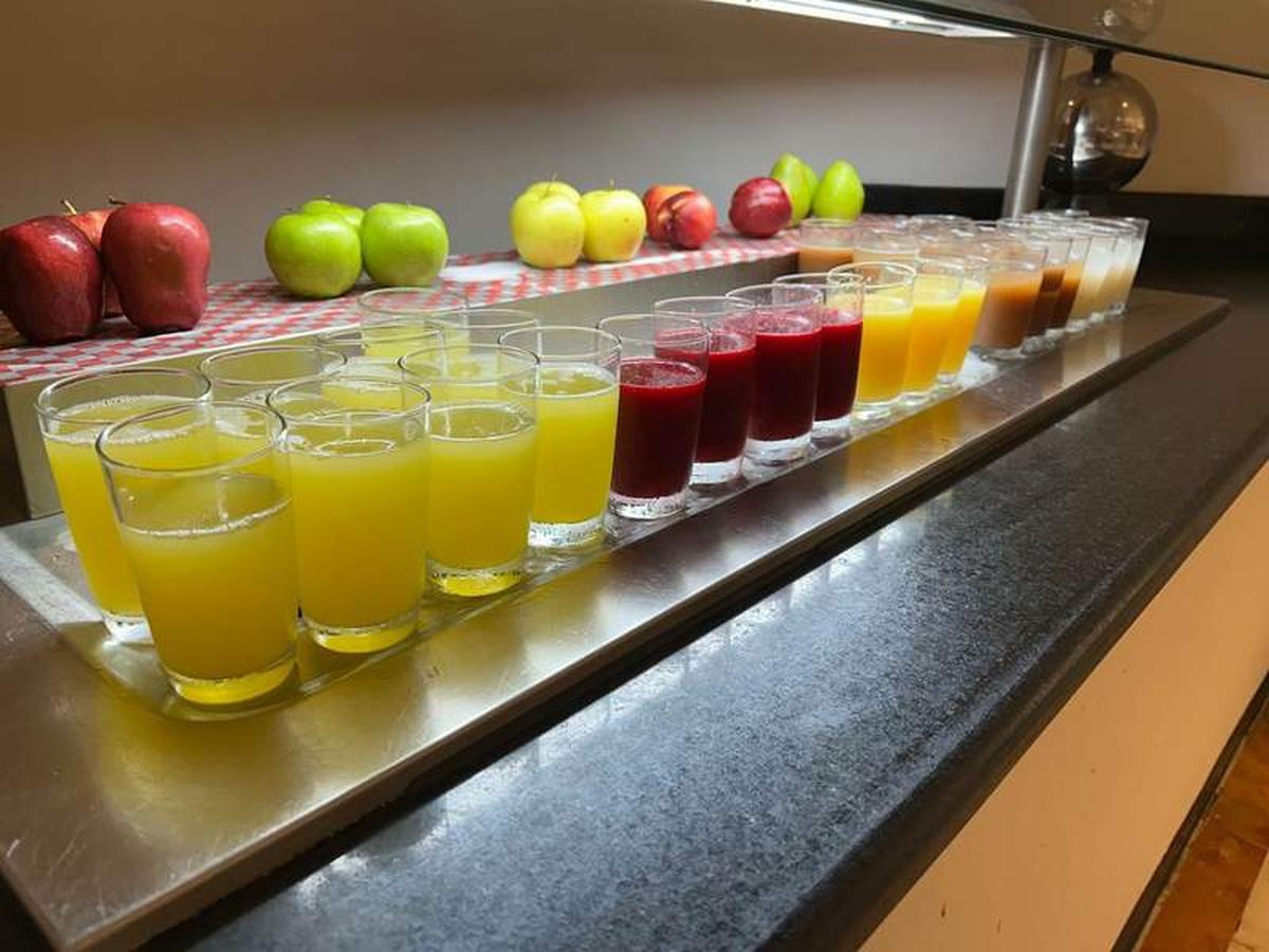  The breakfast buffet included numerous fresh juices to choose from, including papaya, beet, tamarind, pineapple and an energizing mix of apple, ginger, turmeric and orange. Photo credit: Bethany Kandel 