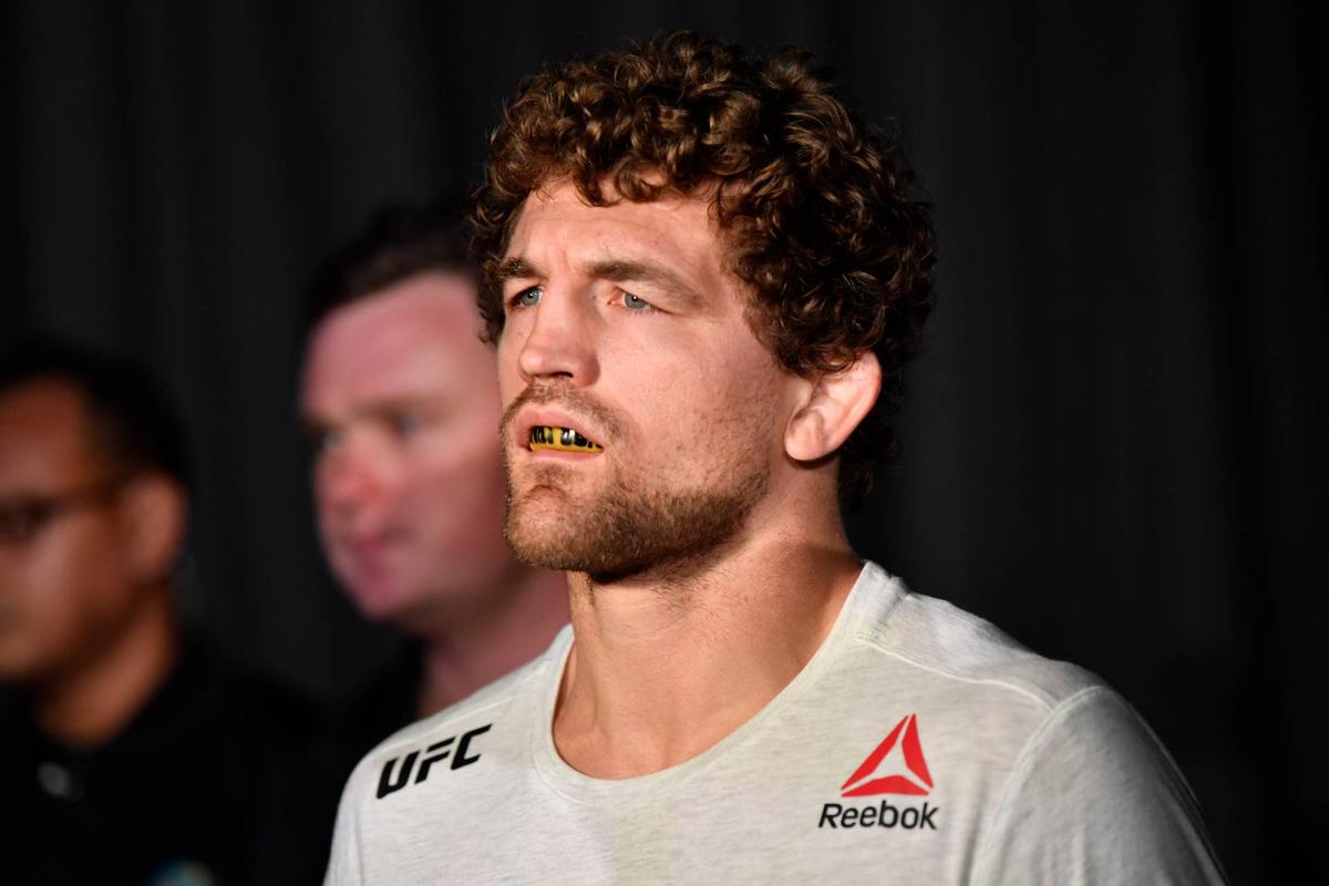  SINGAPORE, SINGAPORE - OCTOBER 26: Ben Askren prepares to enter the Octagon prior to his welterweight bout against Demian Maia of Brazil during the UFC Fight Night event at Singapore Indoor Stadium on October 26, 2019 in Singapore. (Photo by Jeff Bottari/Zuffa LLC via Getty Images) Ben Askren / Getty Images