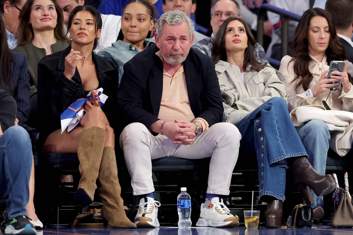  Apr 21, 2025; New York, New York, USA; New York Knicks executive chairman James Dolan sits court side during the third quarter of game two of the first round of the 2024 NBA Playoffs against the Detroit Pistons at Madison Square Garden. Mandatory Credit: Brad Penner-Imagn Images 