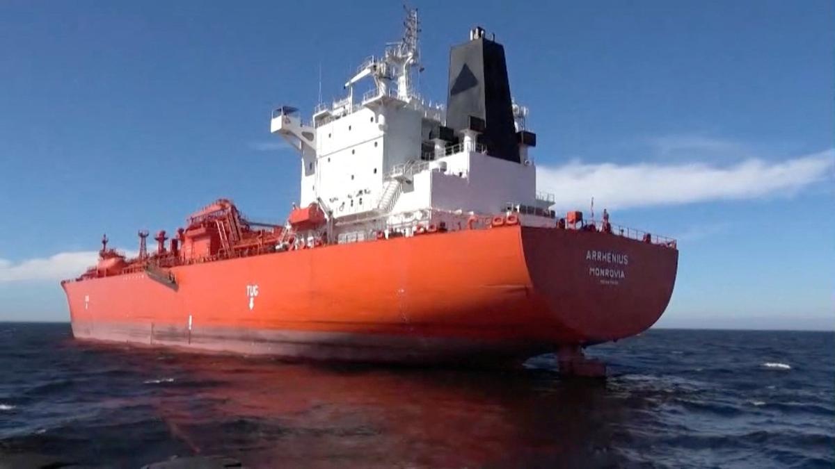 The Liberia-flagged tanker Arrhenius at sea, in this still image from video released by Russian state media on May 25, 2026. Russian State Media/Handout via REUTERS
