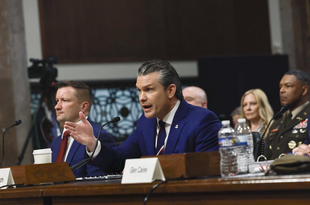 Secretary of Defense Pete Hegseth testifies during a Senate Armed Services Committee hearing on the department's budget request on Capitol Hill in Washington, on Thursday, April 30, 2026. (Anna Rose Layden/The New York Times)
