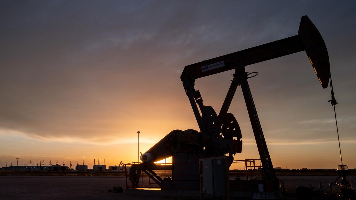 A pump jack is seen at sunset on March 16, 2026, in Midland, Texas. (Brandon Bell/Getty Images/TNS)