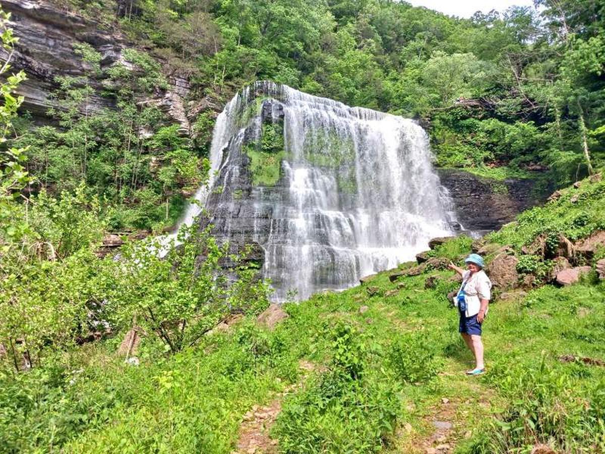  After kayaking up river, crossing and wading the rapids, I finally reach Burgess Falls. Photo credit: Kathleen Walls 
