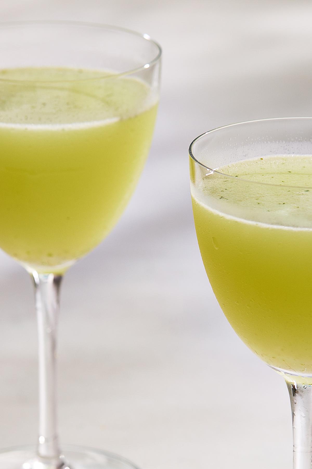 Snap pea gimlet. Adding springy produce, like cucumbers, sugar snap peas, bright mint and arugula can transform classic cocktails into crisp, cooling delights. Food Stylist: Cyd Raftus McDowell. (Armando Rafael/The New York Times)
