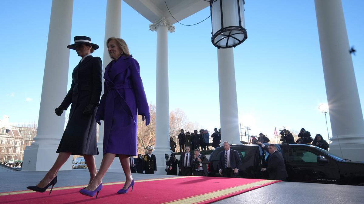 The Inauguration Of Donald J. Trump As The 47th President. WASHINGTON, DC - JANUARY 20:  Melania Trump and First lady Jill Biden walk inside ahead of  Inauguration ceremonies for U.S. President-elect Donald Trump , at the White House on January 20, 2025 in Washington, DC. Donald Trump takes office for his second term as the 47th president of the United States. (Photo by Andrew Harnik/Getty Images)