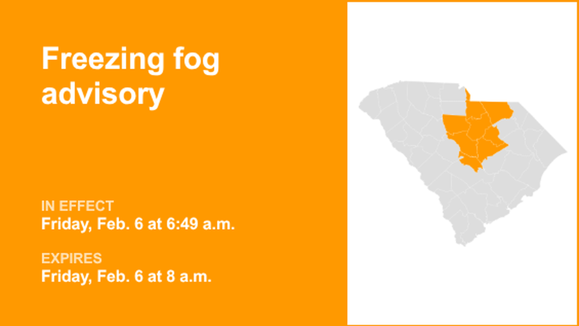 Midlands under a freezing fog advisory Friday morning - visibility limited to 1/4 mile 